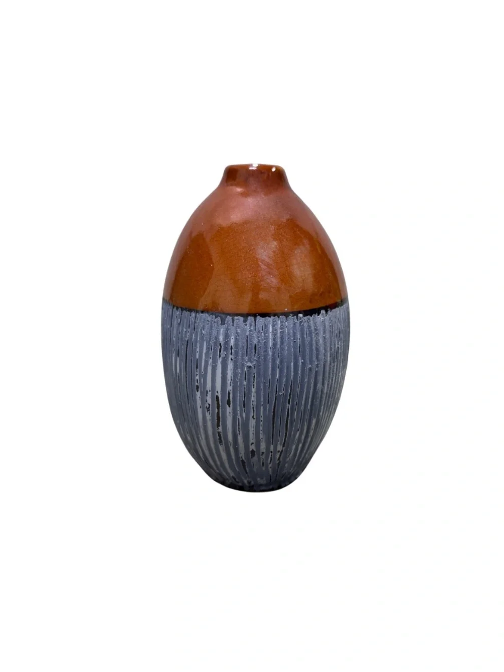 Ceramic Two-Tone Orange and Gray Textured Vase - Home Accents